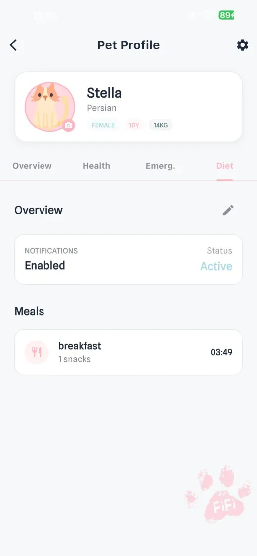 Diet and meal plan screen