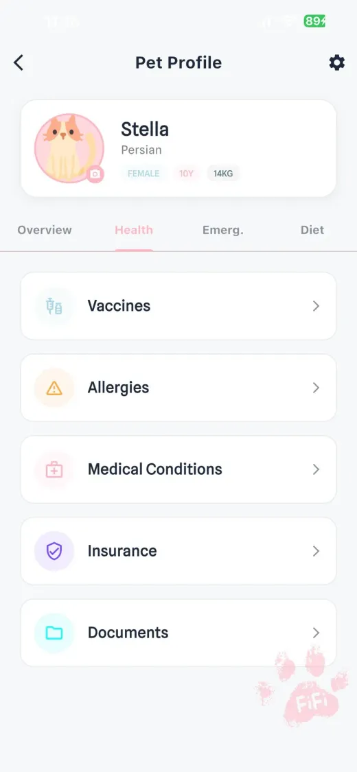 Health records screen